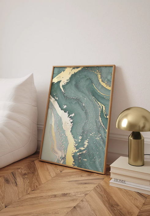 Miętowy Marmur Lewy Wzór Złoty Plakat 50x70cm